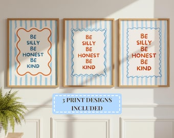 Be Silly Be Honest Be Kind Retro Print, Vintage Quote Poster, Digital Download, Retro Kids Room Decor, Boho Classroom Wall Art, Playroom Art