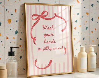 Wash Your Hands Ya Filthy Animal Print, Funny Christmas Bathroom Sign, Striped Holiday Wall Art, Xmas Toilet Decor, Digital Download