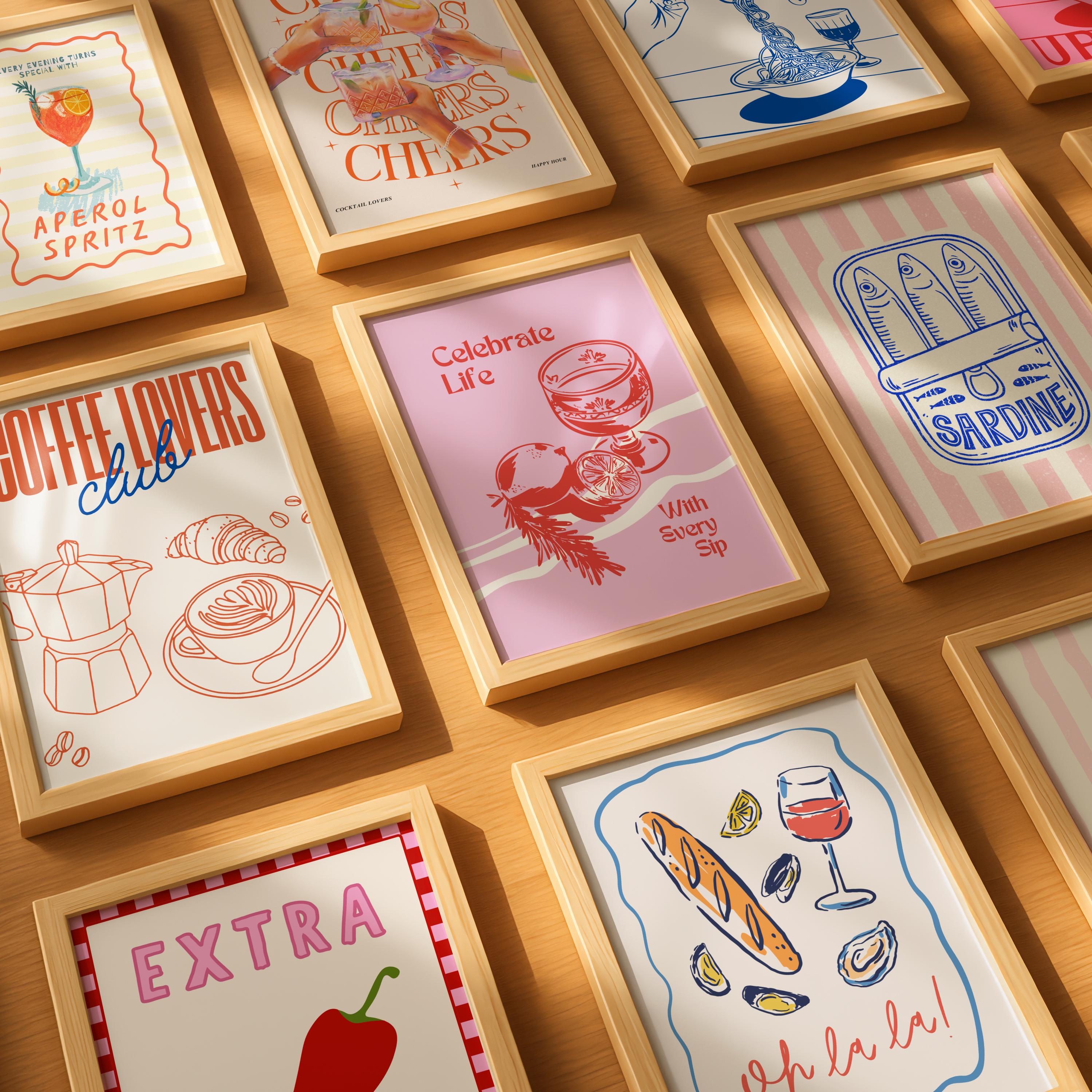 60 Retro Kitchen Gallery Wall Art Set, Trendy Food & Drink Prints ...