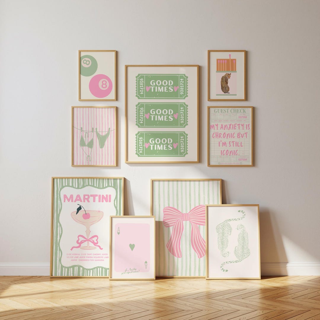 Pink and Sage Green Wall Art Gallery Set of 10 Prints Cute Girly ...