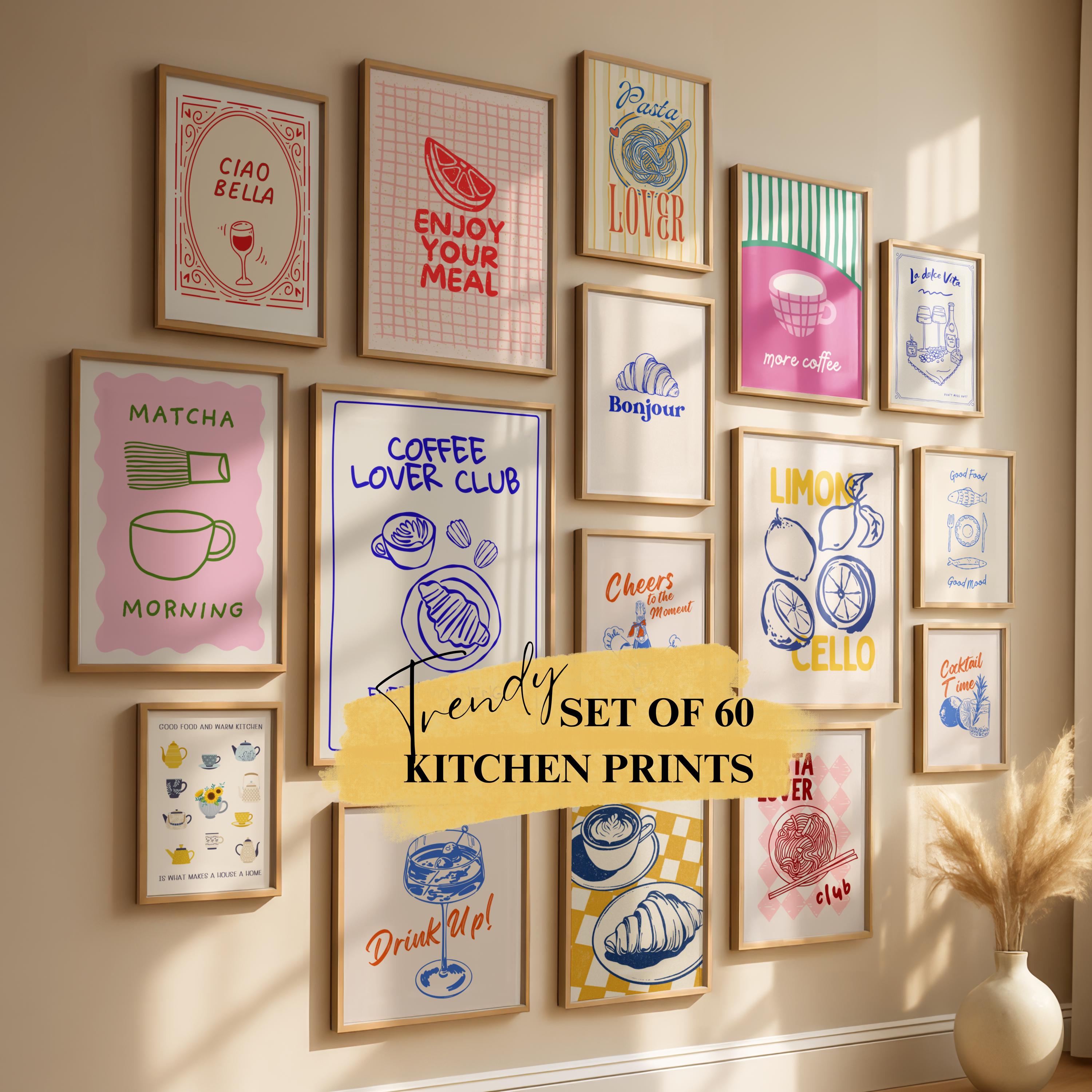 60 Retro Kitchen Gallery Wall Art Set, Trendy Food & Drink Prints ...