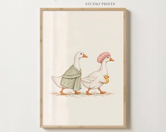 Two Geese Bathroom Print, Goose in Shower Cap Wall Art, Funny Goose Bathroom Decor, Printable Goose Art, Digital Download