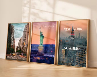 Vintage NYC Photo Print Set of 3: Minimalist Retro Travel Art, Trendy Travel Wall Art (Digital Download)