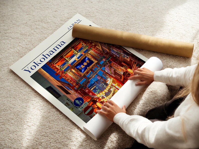 Japanese city photography wall decor set neutral modern interior styling