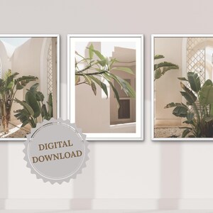 Set of 3 Botanical Plant Resort Wall Art Prints – Tropical Greenery Digital Download – Relaxing Nature Posters for Home Decor