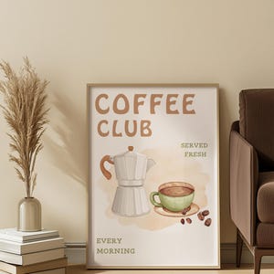 Stampa artistica da parete Club Coffee, poster da parete digitale retrò Coffee Club, arredamento vintage Coffee Club, stampa artistica da parete retrò per gli amanti del caffè