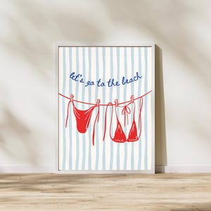Vibrant Red Bikini Art Print, Perfect for Bathing Suit Lovers and Beach Enthusiasts, Instant Download,  College Apartment Red Bikini Poster