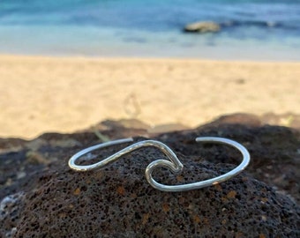 Wave Cuff Bracelet in Sterling Silver Made in Hawaii