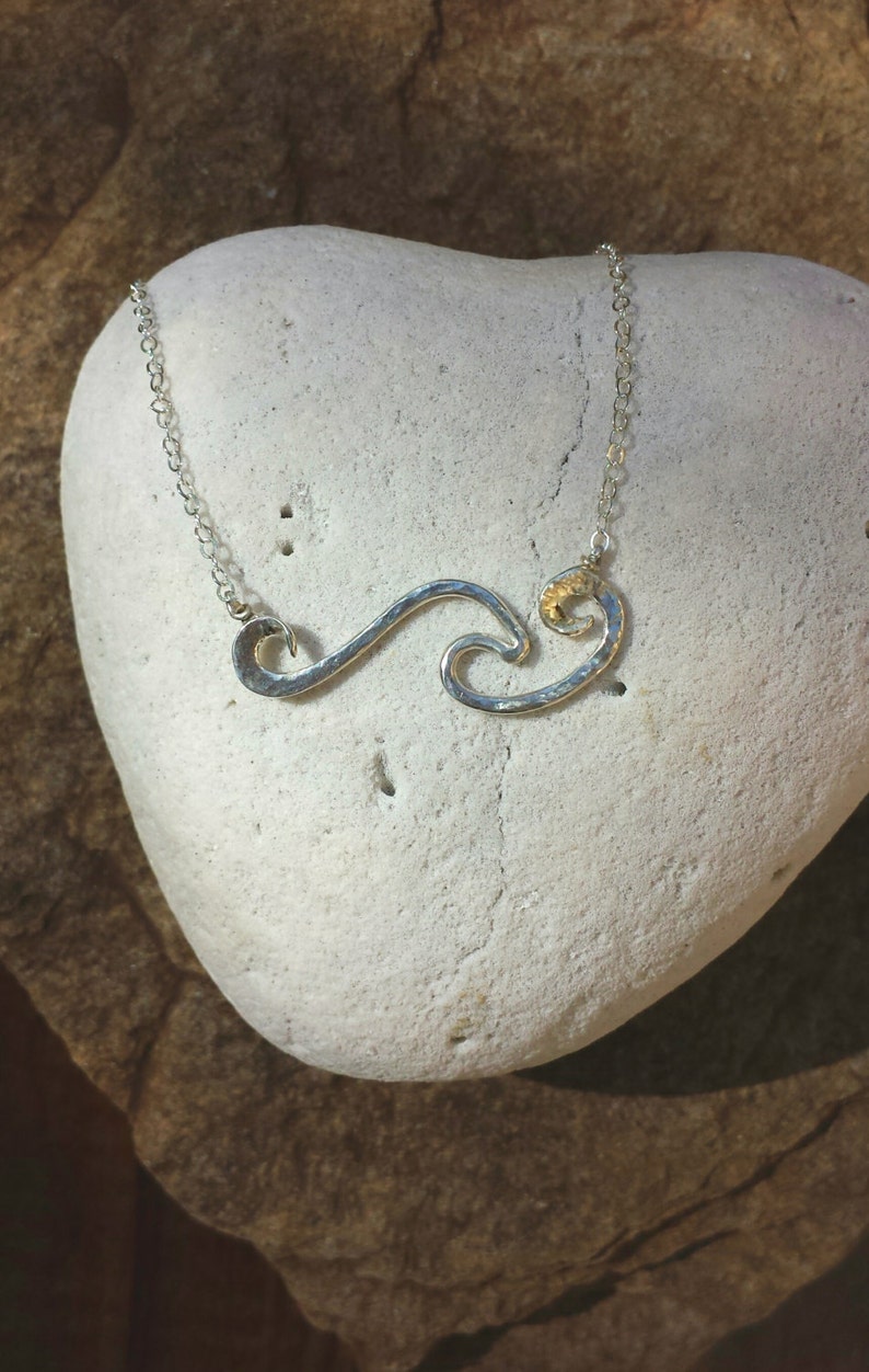 Wave Necklace Sterling Silver Ocean Pendant Etsy
