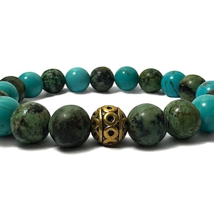 Tera – Ruby Zoisite & Turquoise Bracelet with Gold Accent | Handmade Gemstone Jewelry for Men | Natural Stone Gift