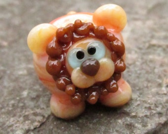 Striped Orange and Brown Lion Lampwork Glass Bead NLC Beads