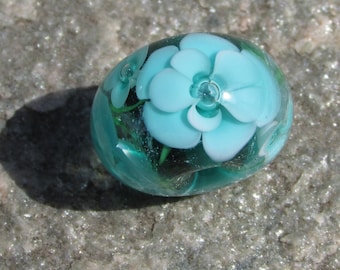 Teal Blue Dichroic Flower Floral Lampwork Glass Bead NLC Beads