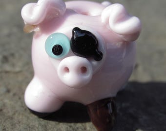Pirate Peg Leg Eye Patch Pig Lampwork Glass Bead NLC Beads