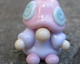 Aqua Lilac Flowers Floral Garden Gnome Lampwork Glass Bead NLC Beads