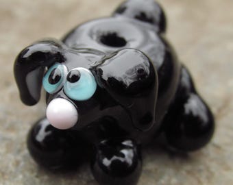Black Easter Bunny Rabbit Lampwork Glass Bead NLC Beads