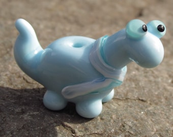 Winter Scarf Blue Lampwork Glass Dino Dinosaur Bead