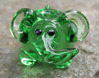 Pale Green Transparent Elephant Lampwork Glass Bead NLC Beads