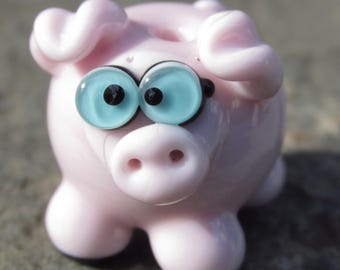 Glasses Smart Pig Lampwork Glass Bead NLC Beads