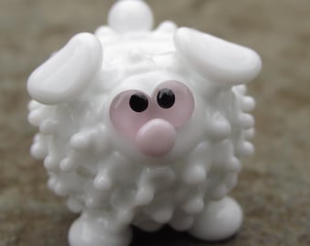 Virgin Wool White Sheep Lamb Ewe Lampwork Glass Bead NLC Beads