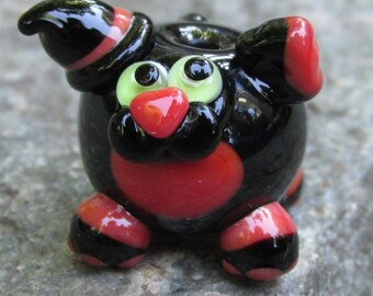 Clearance Sale Black and Coral Witch Halloween Cat Kitten Lampwork Glass Bead NLC Beads