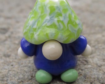 Blue Green Floral Garden Gnome Lampwork Glass Bead NLC Beads