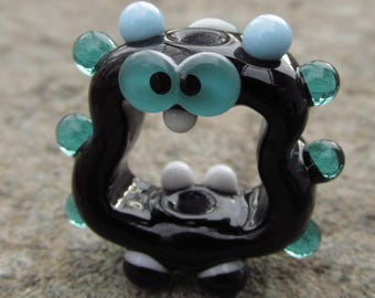 Black and Teal Screaming Alien Lampwork Glass Bead