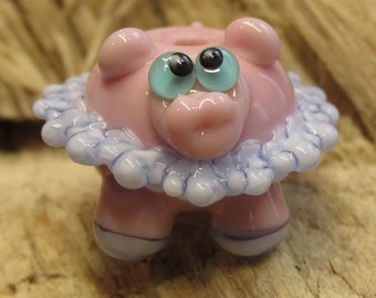 Pink Blue Ballerina Hippo Hippopotamus Lampwork Glass Bead NLC Beads