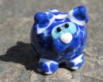 Blue Spotted Cat Kitten Lampwork Glass Bead NLC Beads