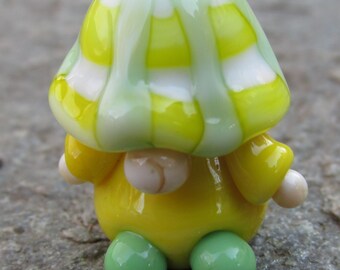Clearance Sale Yellow Green Plaid Garden Gnome Lampwork Glass Bead NLC Beads