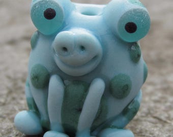 Blue Green Spotted Frog Toad Lampwork Glass Bead  NLC Beads