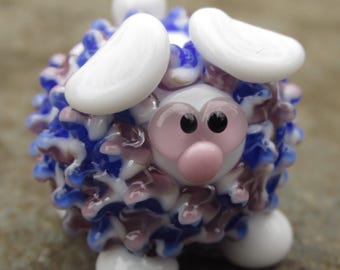 Purple Blue Sheep Lamb Ewe Lampwork Glass Bead NLC Beads