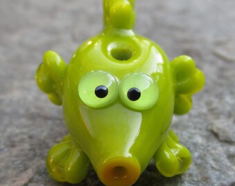 Clearance Sale Bright Lime Green Fish Lampwork Glass Bead   NLC Beads