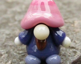 Pink Purple Beard Garden Gnome Lampwork Glass Bead NLC Beads