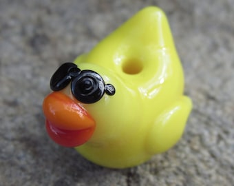 Yellow Rubber Duck With Sunglasses Lampwork Glass Duck Bead NLC Beads