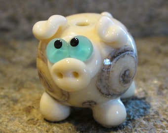 Organic Pork Silvered Ivory Scrolls Pig Lampwork Glass Bead NLC Beads