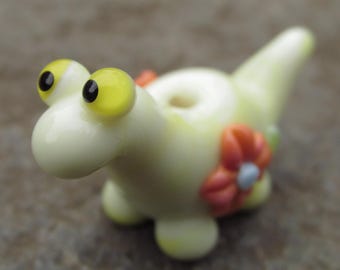 Yellow Coral Flower Lampwork Glass Dino Dinosaur Bead