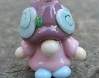 Garden Gnome Purple Blue Floral Roses Lampwork Glass Bead NLC Beads