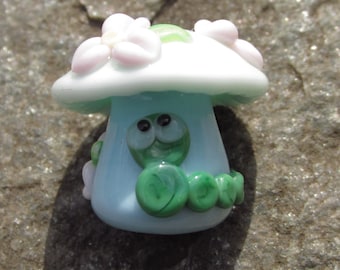 Blue Green Mushroom Focal Lampwork Glass Bead NLC Beads
