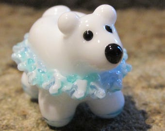 White Polar Bear Ballerina Lampwork Glass Bead NLC Beads