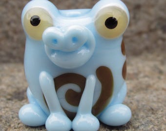 Blue Brown Swirl Frog Toad Lampwork Glass Bead  NLC Beads