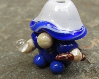 Blue Grey Wizard Crystal Ball Wand Garden Gnome RPG Mini Lampwork Glass Bead NLC Beads