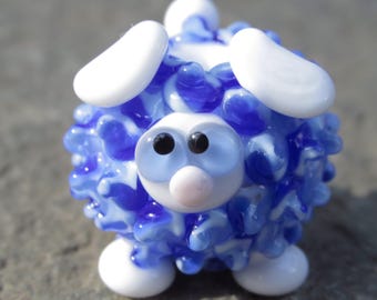Blue Sheep Lamb Ewe Lampwork Glass Bead NLC Beads