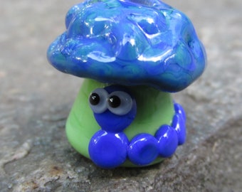 Green and Blue Caterpillar Mushroom Focal Lampwork Glass Bead NLC Beads