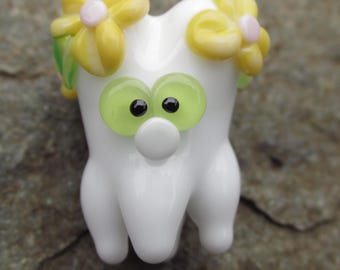 Yellow Flower Crown Organic Tooth Teeth Lampwork Glass NLC Beads