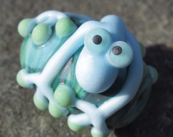 Sky Blue Tumbled Matte Lizard Gecko Chameleon on Organic Lampwork Glass Bead NLC Beads