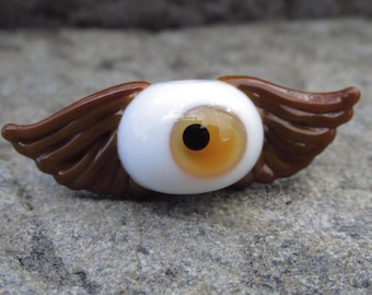 Brown Flying Eyeball with Wings Lampwork Glass Bead NLC Beads