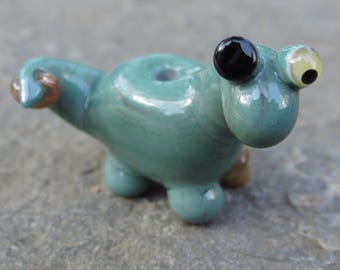 Pirate Green Peg Leg Eye Patch Lampwork Glass Dino Dinosaur Bead