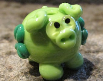 St Patrick's Day Shamrock Green Pig Lampwork Glass Bead NLC Beads