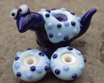 Blue Sprinklesaures with Doughnuts Lampwork Glass Dino Dinosaur Bead NLC Beads