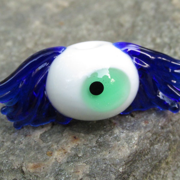 Blue Flying Eyeball with Blue Wings Lampwork Glass Bead NLC Beads